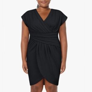 Elegant Black Wrap Mini Dress Size X-Large Tummy Control V-Neck